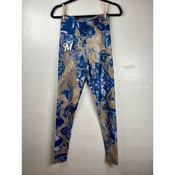 Mlb Genuine Merchandise Pants - MLB Milwaukee Brewers Marble Swirl Leggings Sz M Baseball Athleisure Comfy Gym